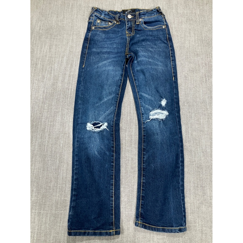 True Religion Ricky Relaxed Straight Distressed Jeans Dark Wash Girls Size 10